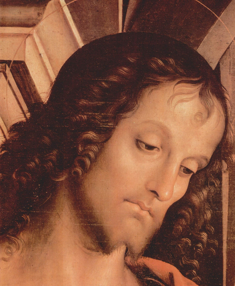 Madonna Enthroned with St. John the Tufer and St. Sebastian (detail) - Pietro Perugino