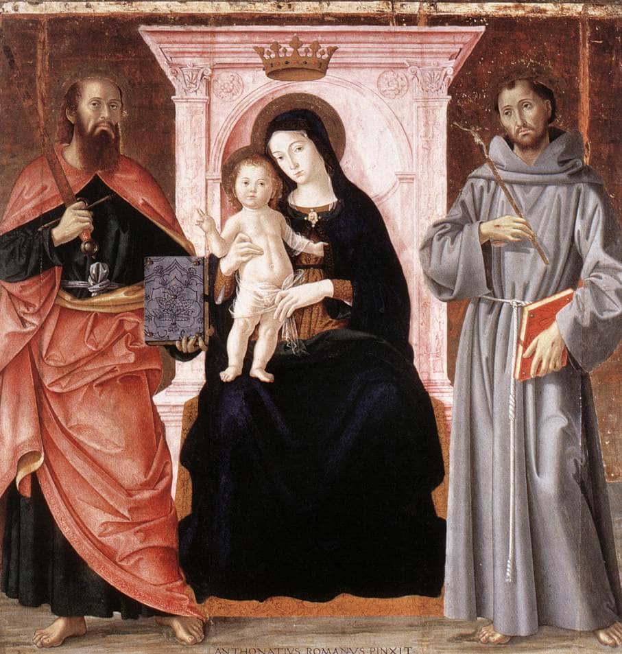 Madonna Enthroned with the Infant Christ and Saints Paul and Francis of Assisi by Antoniazzo Romano — hand-painted cultural oil painting reproduction on canvas