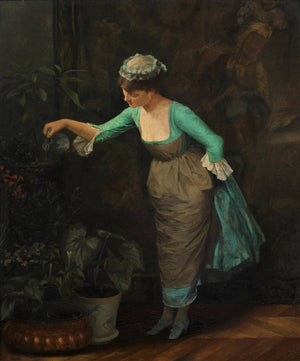 Maid watering flowers - Théodore Ralli