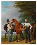 Major of Austriaâs second Dragoon regiment Valentin Josef von Veigel standing next to his horse and batman by Joseph Kreutzinger — male oil painting wall art, Neoclassicism