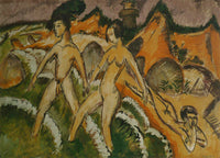 Male and Female Nudes Striding into the Sea by Ernst Ludwig Kirchner — hand-painted abstract oil painting reproduction on canvas