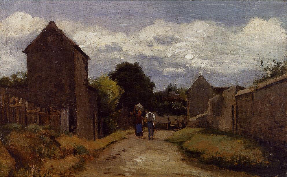 Male and Female Peasants on a Path Crossing the Countryside - Camille Pissarro