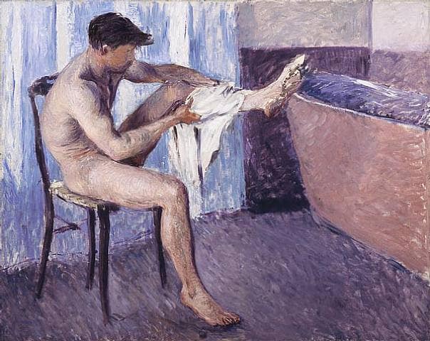 Man drying his leg by Gustave Caillebotte — hand-painted portrait oil painting reproduction on canvas