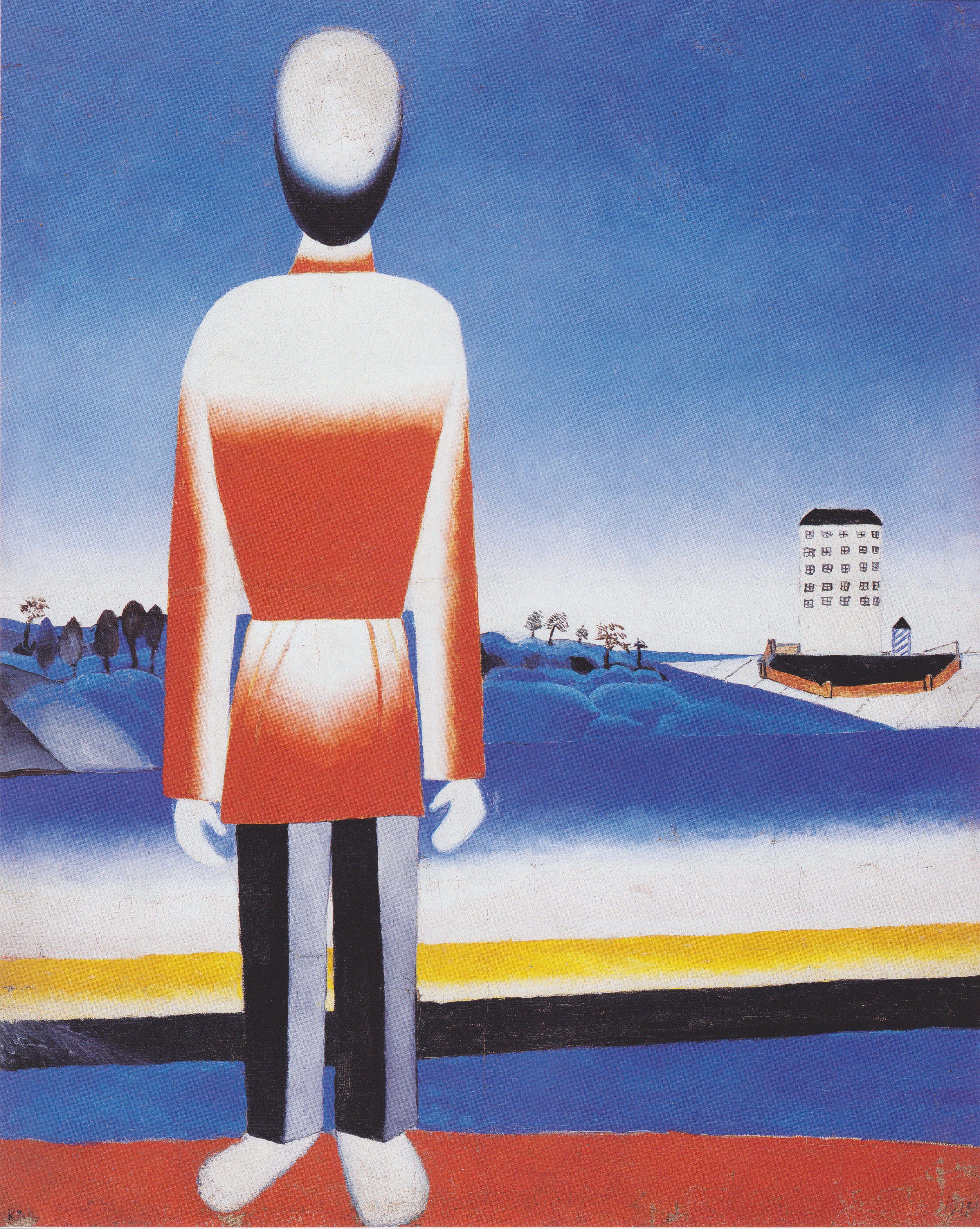 Man in Suprematist Landscape - Kazimir Malevich