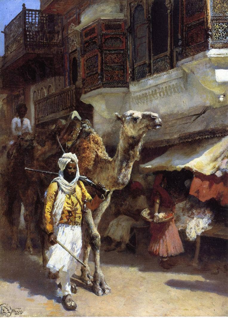 Man Leading a Camel by Edwin Lord Weeks — hand-painted animal oil painting reproduction on canvas