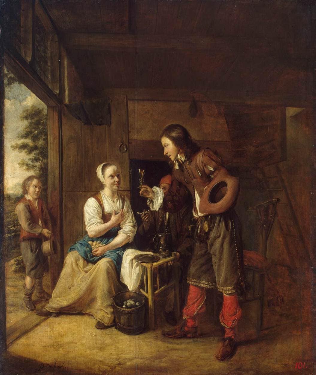 Man Offering a Glass of Wine to a Woman by Pieter de Hooch — hand-painted portrait oil painting reproduction on canvas