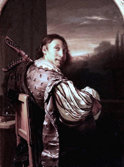 Man Playing the Theorbo (self-portrait?) by Frans van Mieris the Elder — oil painting reproduction