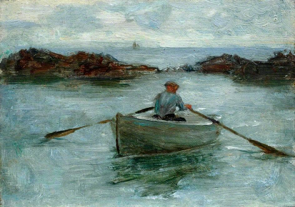 Man Rowing a Dinghy by Henry Scott Tuke — hand-painted landscape oil painting reproduction on canvas