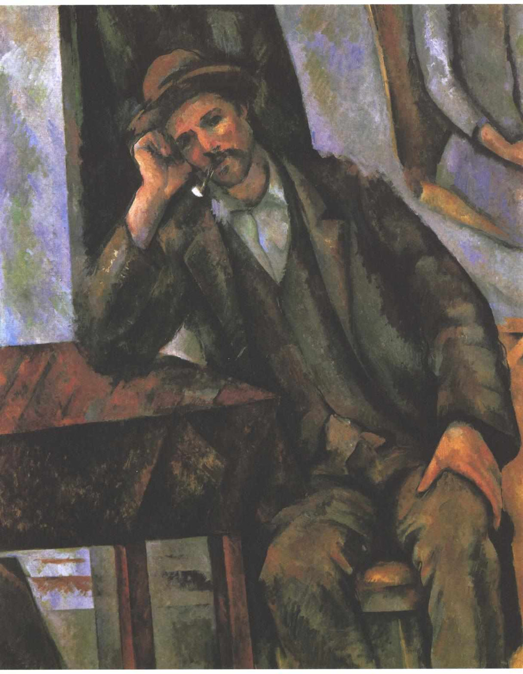 Man Smoking a Pipe by Paul Cezanne — hand-painted portrait oil painting reproduction on canvas
