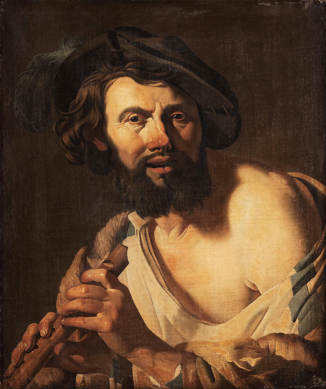 Man with a Flute by Dirck van Baburen — hand-painted portrait oil painting reproduction on canvas
