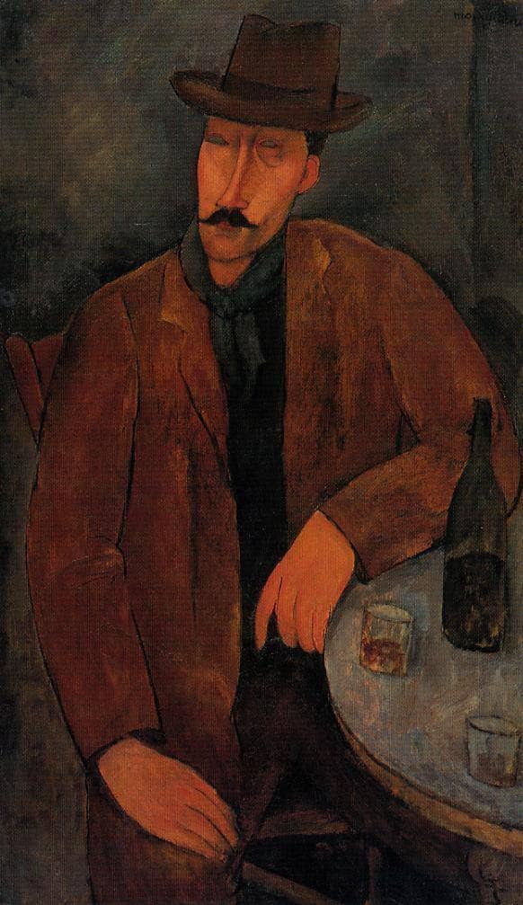 Man with a Glass of Wine by Amedeo Modigliani — hand-painted portrait oil painting reproduction on canvas