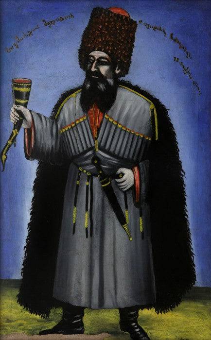 Man with a horn for drinking wine (Portrait of Meliton Chkheidze) - Niko Pirosmani