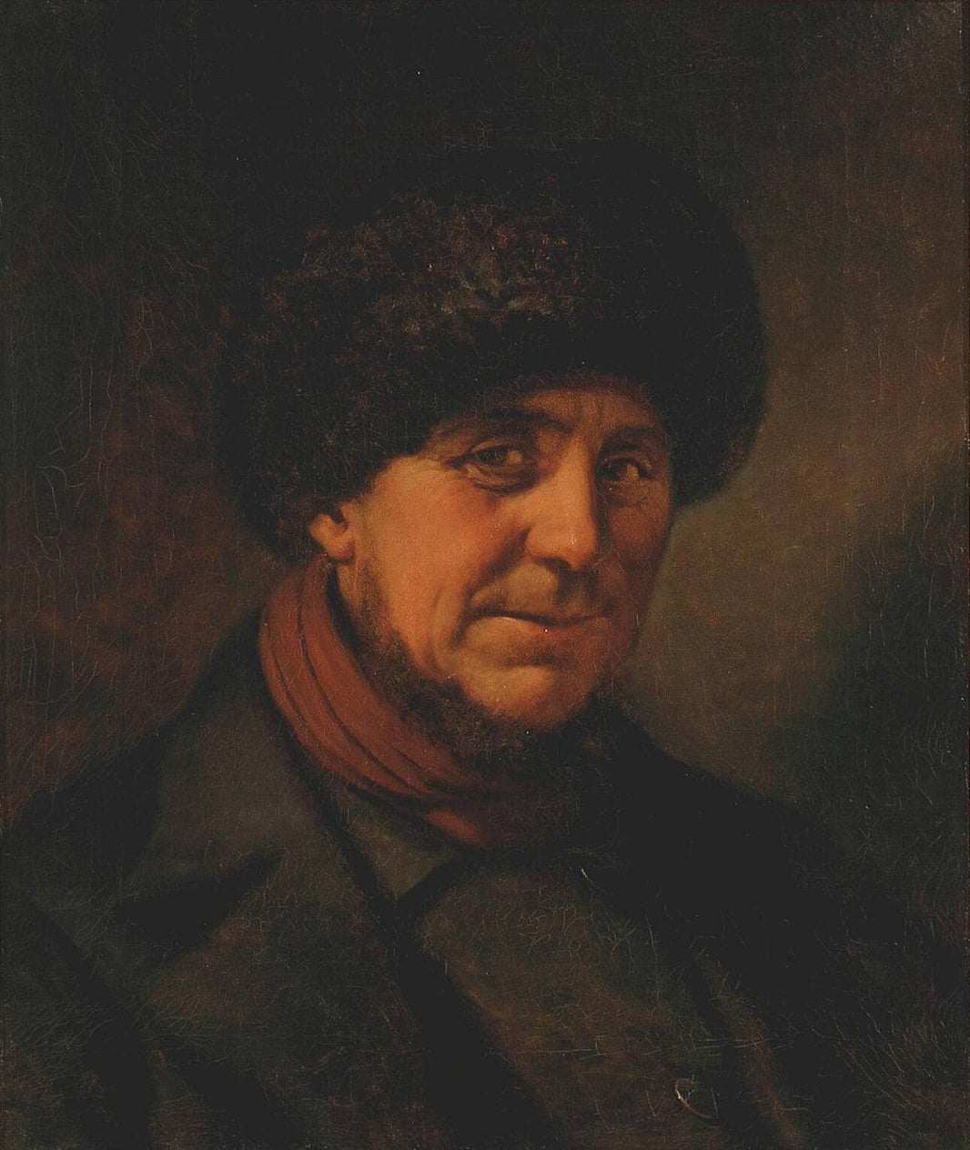Man with fur hat by Elisabeth Jerichau-Baumann — hand-painted portrait oil painting reproduction on canvas