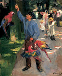 Man with parrots by Max Liebermann — hand-painted animal oil painting reproduction on canvas
