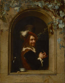 Man with Pipe at the Window by Frans van Mieris the Elder — male oil painting wall art, Baroque