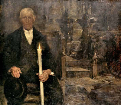 Man with the candle. De profundis in apartment