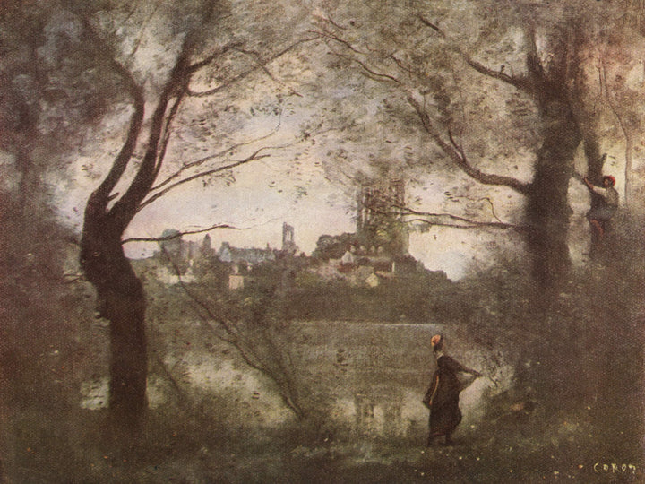 Mantes Cathedral by Camille Corot — hand-painted botanical oil painting reproduction on canvas