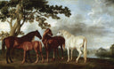 Mares and Foals in a River Landscape by George Stubbs — hand-painted animal oil painting reproduction on canvas