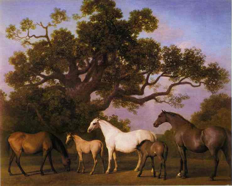 Mares and Foals under an Oak Tree - George Stubbs