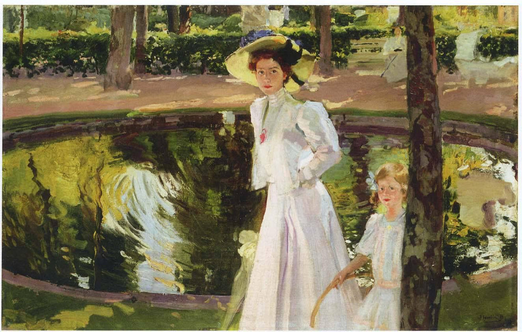 Marian in the gardens, la Granja by Joaquín Sorolla — hand-painted botanical oil painting reproduction on canvas