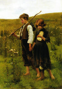 On the Way to the Fields by Marianne Stokes — group oil painting wall art, Art Nouveau Modern