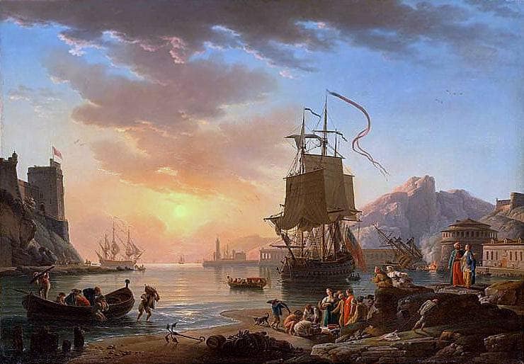 Marine, soleil couchant by Claude-Joseph Vernet — hand-painted landscape oil painting reproduction on canvas