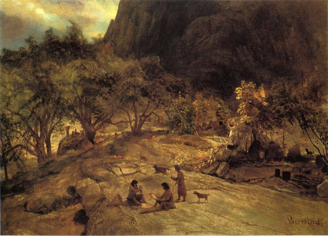Mariposa Indian Encampment, Yosemite Valley, California by Albert Bierstadt — hand-painted botanical oil painting reproduction on canvas