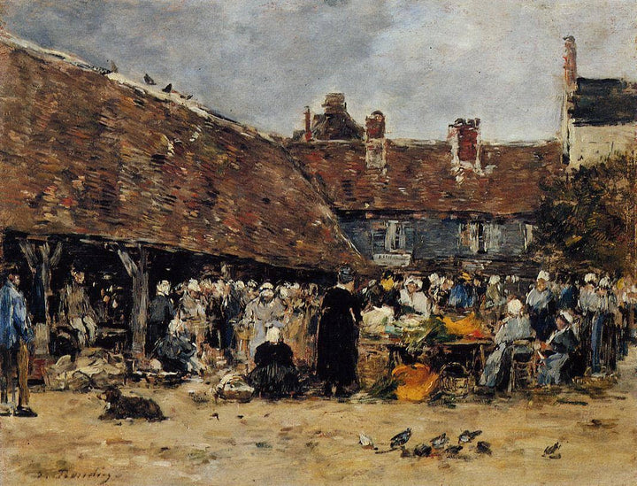 Market at Trouville by Eugene Boudin — hand-painted architectural oil painting reproduction on canvas