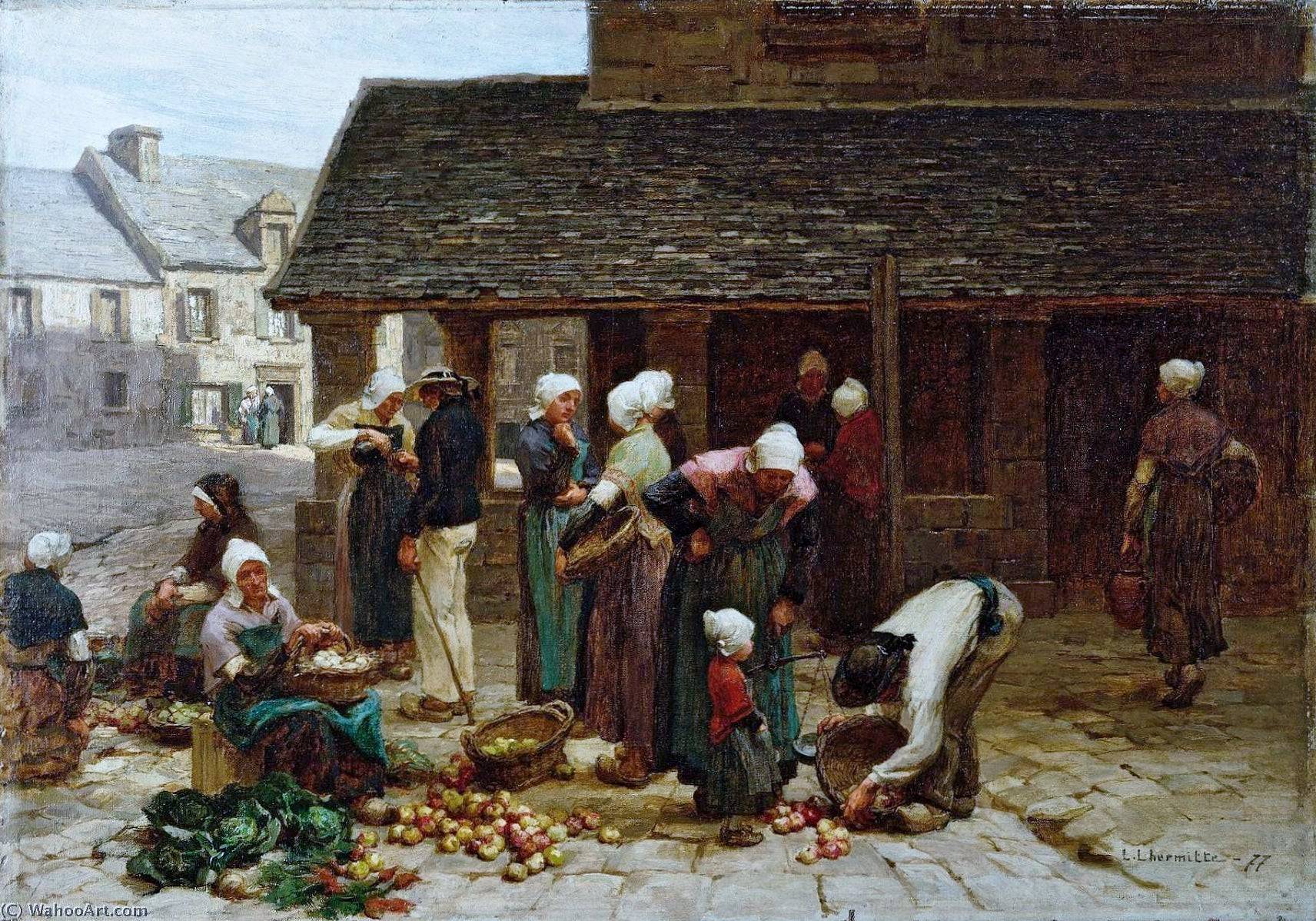 Market place of Ploudalmézeau, Brittany - Léon Augustin Lhermitte