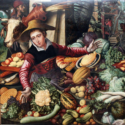 Market woman at a vegetable stand by Pieter Aertsen — oil painting reproduction