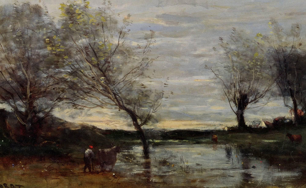 Marshy Pastures by Camille Corot — hand-painted animal oil painting reproduction on canvas