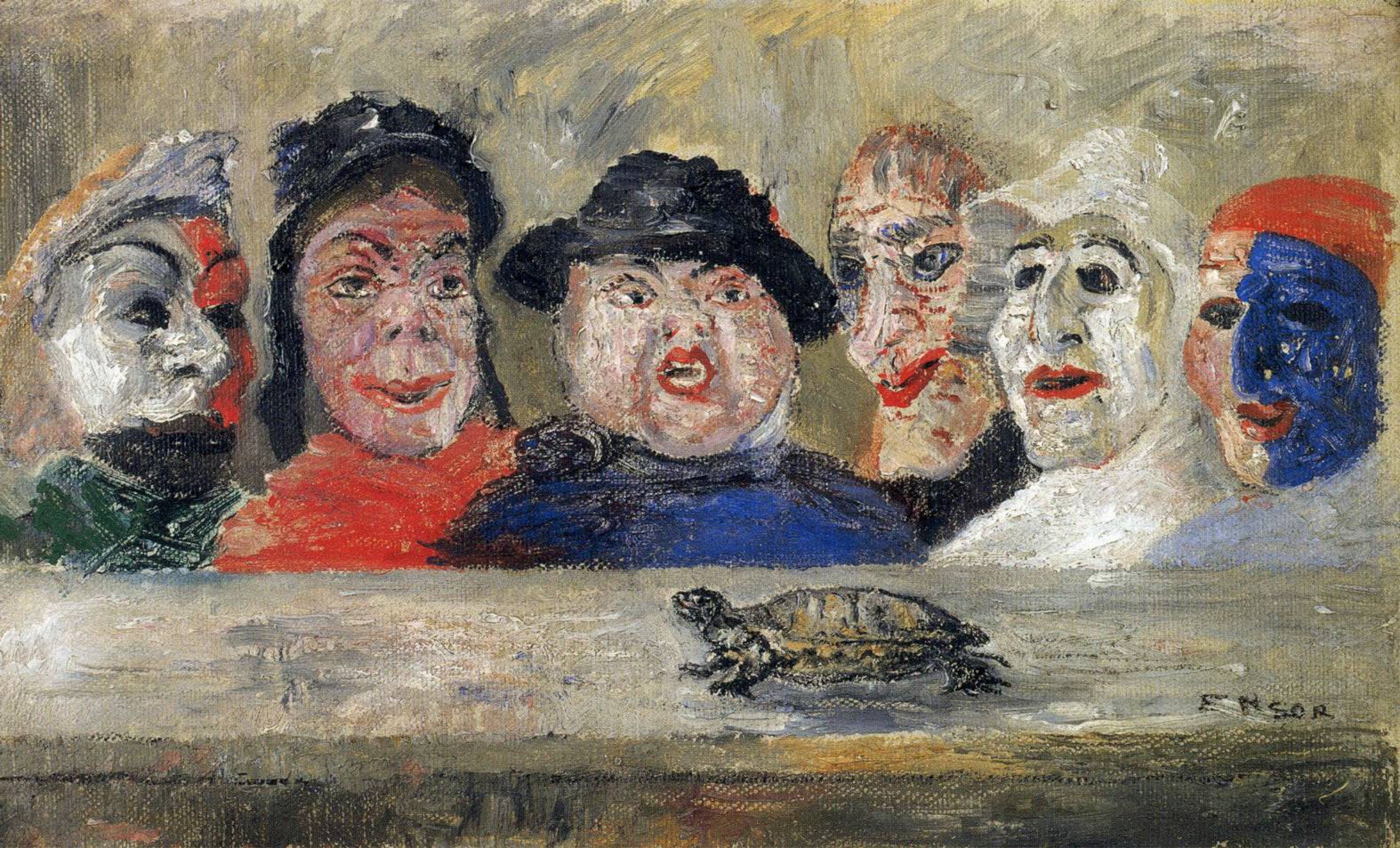 Masks Looking at a Tortoise - James Ensor