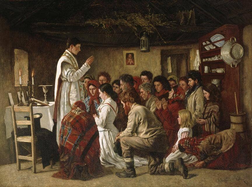 Mass in a Connemara Cabin by Aloysius O'Kelly — hand-painted portrait oil painting reproduction on canvas