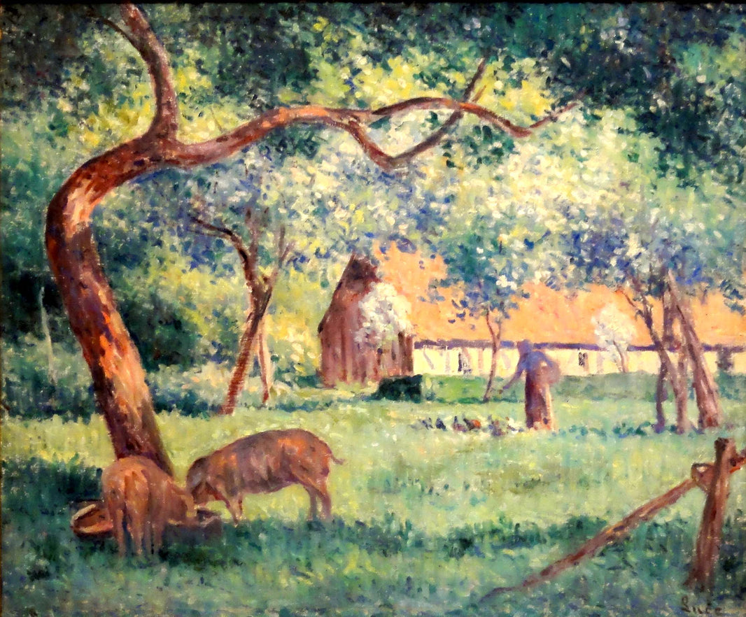 Saint-Laurent-en-Caux, Norman Court by Maximilien Luce — hand-painted animal oil painting reproduction on canvas