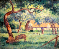 Saint-Laurent-en-Caux, Norman Court by Maximilien Luce — hand-painted animal oil painting reproduction on canvas