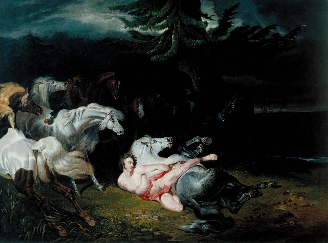 Mazeppa Surrounded by Horses (after Horace Vernet) by John Frederick Herring Sr. — hand-painted fantasy oil painting reproduction on canvas