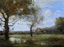 Meadow with Two Large Trees by Camille Corot — hand-painted botanical oil painting reproduction on canvas