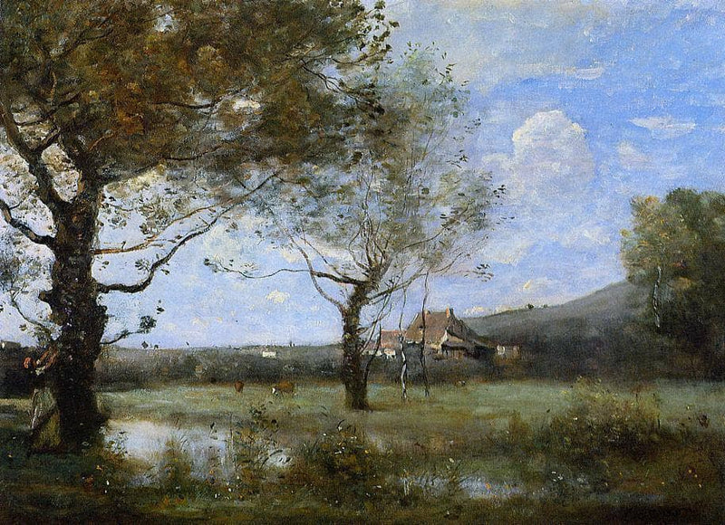 Meadow with Two Large Trees on gallery wrap