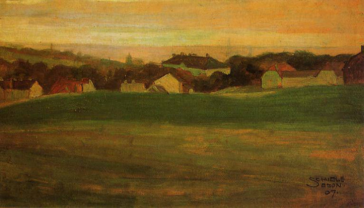 Meadow with Village in Background - Egon Schiele