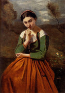 Meditation by Camille Corot — hand-painted portrait oil painting reproduction on canvas