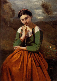 Meditation by Camille Corot — hand-painted portrait oil painting reproduction on canvas