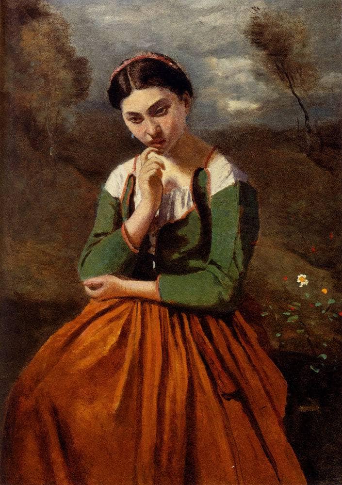 Meditation by Camille Corot — hand-painted portrait oil painting reproduction on canvas