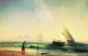 Meeting of a fishermen on coast of the bay of Naples by Ivan Aivazovsky — ships oil painting wall art, Romanticism