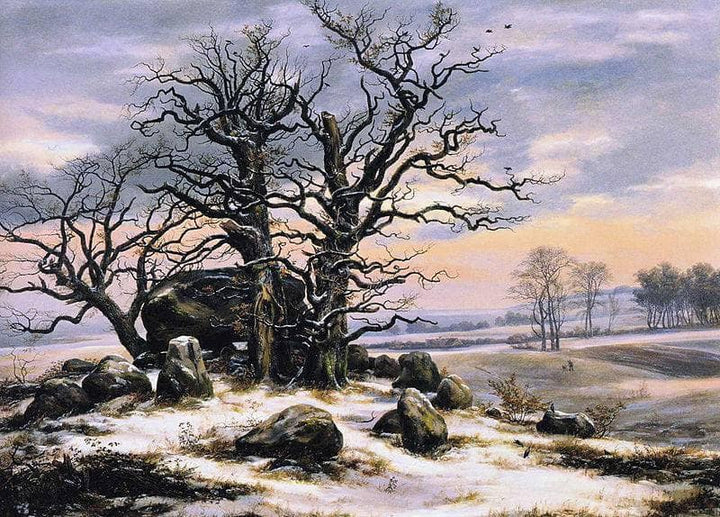 Megalithic Grave in Winter by Johan Christian Dahl — hand-painted botanical oil painting reproduction on canvas