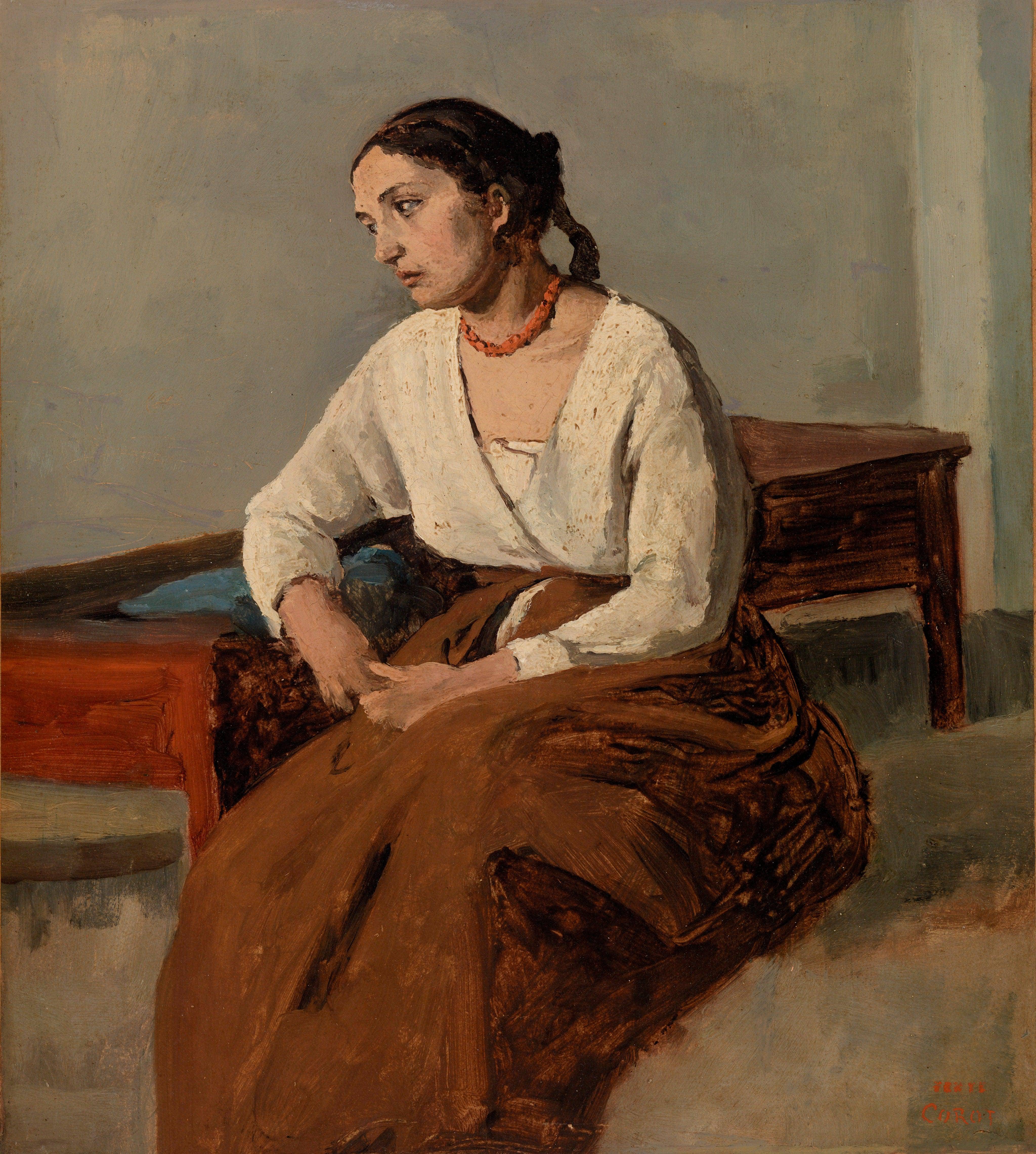 Melancholy Italian Woman (Rome) - Camille Corot