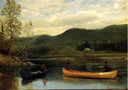 Men in  Two Canoes by Albert Bierstadt — hand-painted botanical oil painting reproduction on canvas