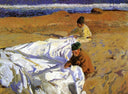 Mending the Sail by Joaquín Sorolla — hand-painted landscape oil painting reproduction on canvas