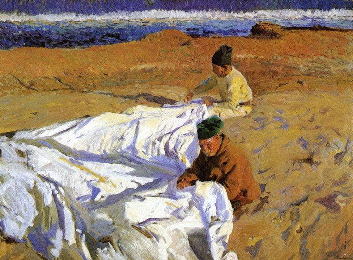 Mending the Sail by Joaquín Sorolla — hand-painted landscape oil painting reproduction on canvas