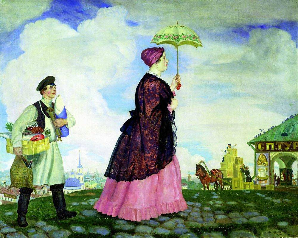 Merchant's Wife with Purchases - Boris Kustodiev