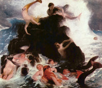 Mermaids at Play by Arnold Böcklin — hand-painted abstract oil painting reproduction on canvas
